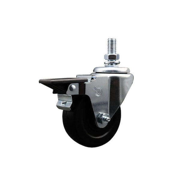 35 Inch Hard Rubber 12 Inch Threaded Stem Caster with Brake